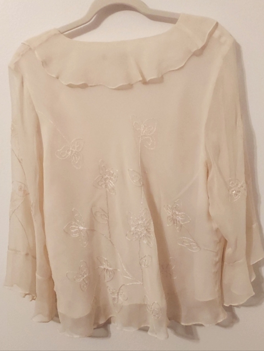 Silkland Blouse, Size 1X, Cream, Sheer, Lined, Embroidery - Picture 6 of 6
